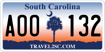 SC license plate AOO132