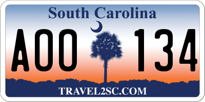 SC license plate AOO134