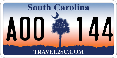 SC license plate AOO144