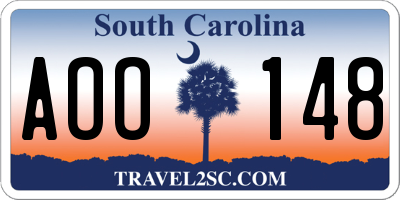 SC license plate AOO148