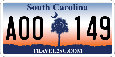SC license plate AOO149
