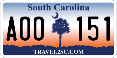 SC license plate AOO151