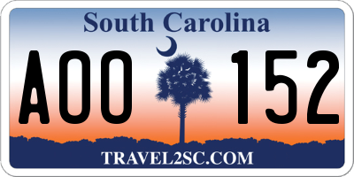 SC license plate AOO152