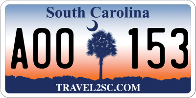 SC license plate AOO153