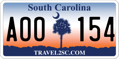 SC license plate AOO154