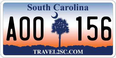 SC license plate AOO156