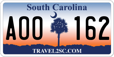SC license plate AOO162