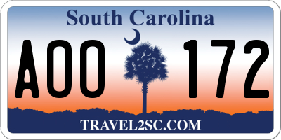 SC license plate AOO172