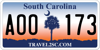 SC license plate AOO173