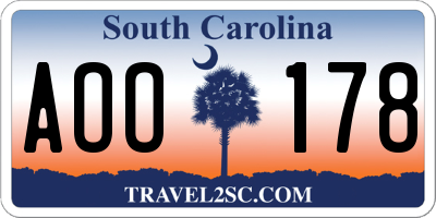 SC license plate AOO178