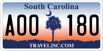 SC license plate AOO180