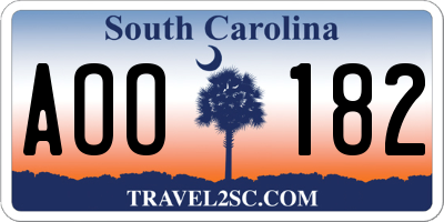SC license plate AOO182