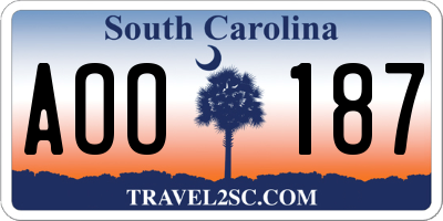 SC license plate AOO187