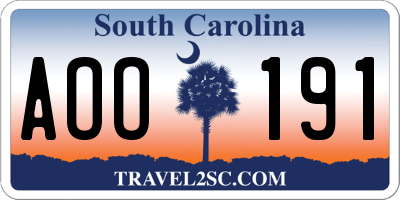 SC license plate AOO191
