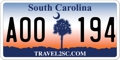 SC license plate AOO194