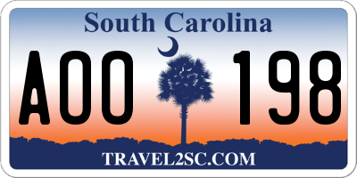 SC license plate AOO198