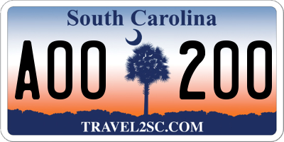 SC license plate AOO200