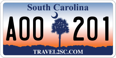 SC license plate AOO201