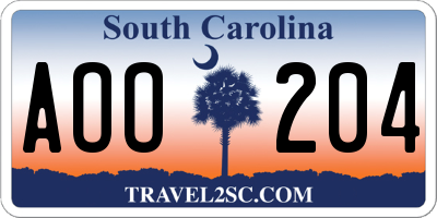 SC license plate AOO204