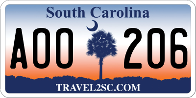 SC license plate AOO206