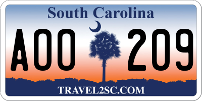 SC license plate AOO209