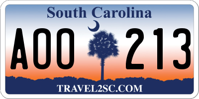 SC license plate AOO213