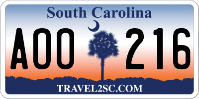 SC license plate AOO216