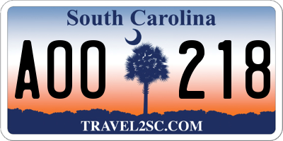 SC license plate AOO218