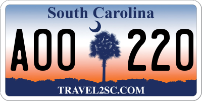 SC license plate AOO220