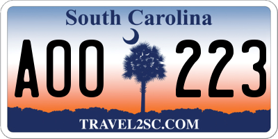 SC license plate AOO223
