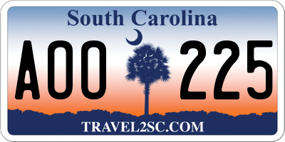 SC license plate AOO225