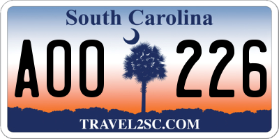 SC license plate AOO226