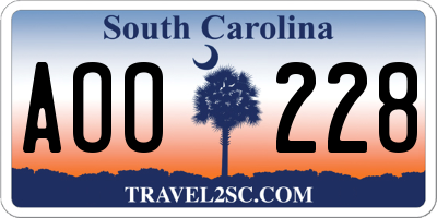 SC license plate AOO228