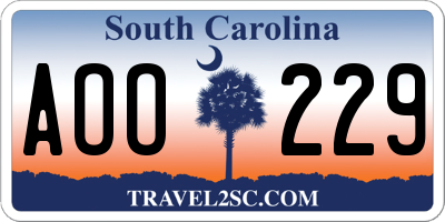 SC license plate AOO229