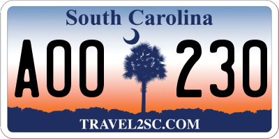 SC license plate AOO230