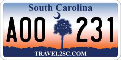 SC license plate AOO231