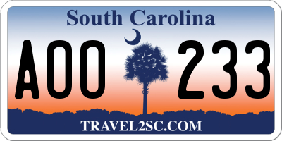 SC license plate AOO233
