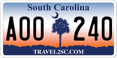 SC license plate AOO240
