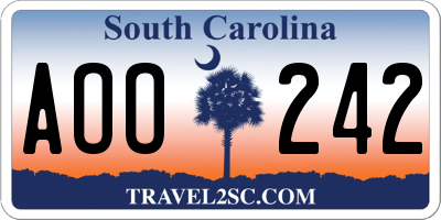SC license plate AOO242