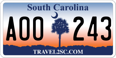 SC license plate AOO243