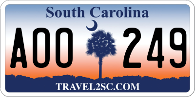 SC license plate AOO249