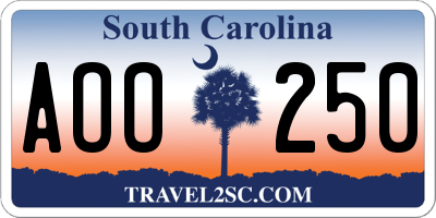 SC license plate AOO250