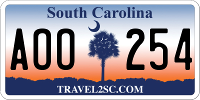 SC license plate AOO254