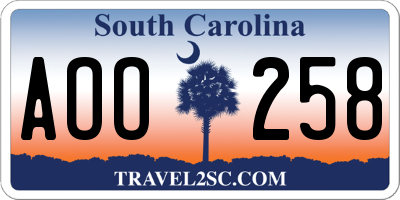 SC license plate AOO258
