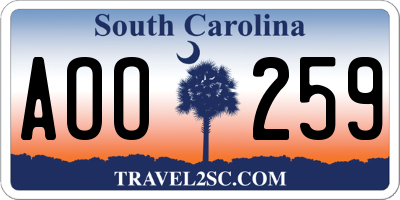 SC license plate AOO259
