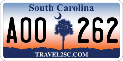 SC license plate AOO262