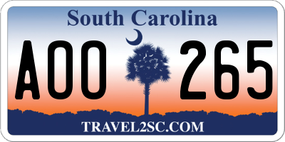 SC license plate AOO265
