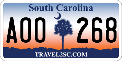 SC license plate AOO268