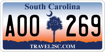 SC license plate AOO269