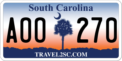SC license plate AOO270